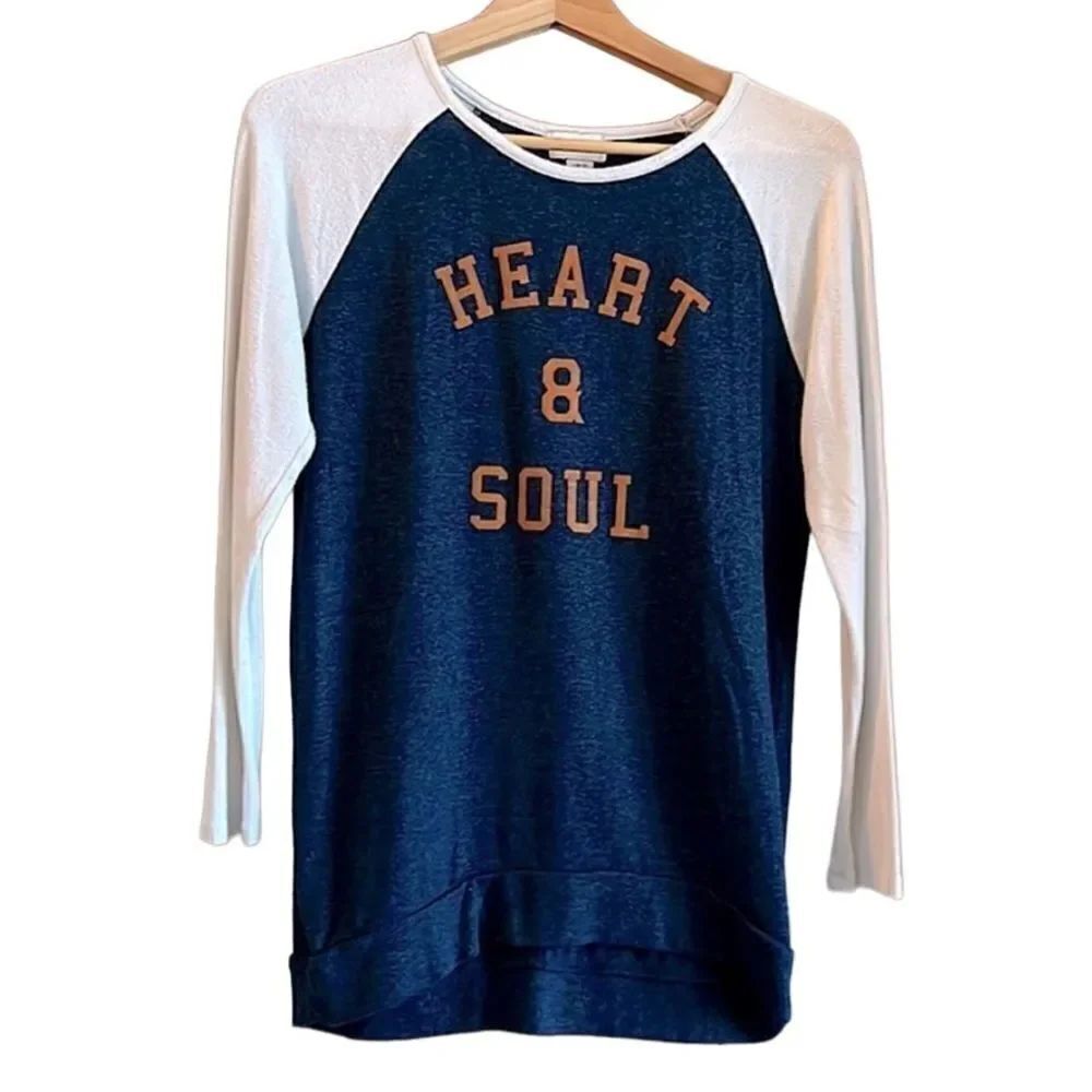 🌴 Blue/Cream Old Navy "Heart and Soul" Baseball Long-Sleeve Tee XL/12-14+